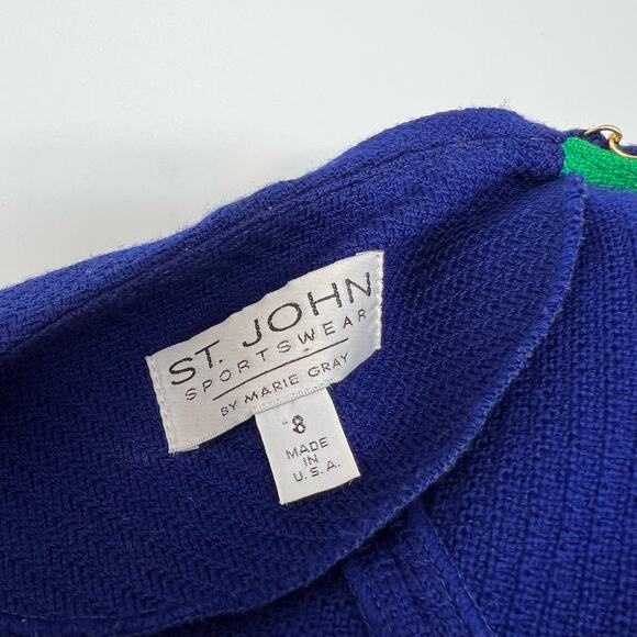 St. John Knit Blazer Double Breasted Color-Block Chain Accent Gold Buttons | 8 - Picture 14 of 15